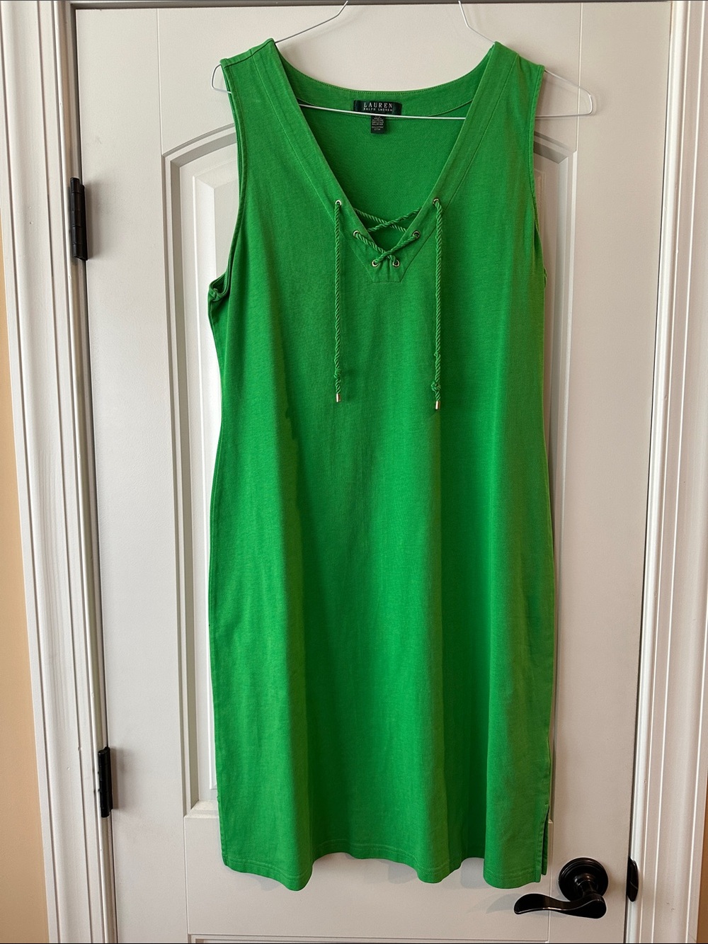 Ralph Lauren Bright Green Knit Dress with Lace-Up Neck